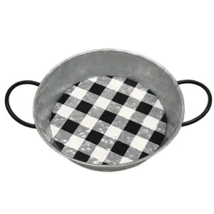*2/Set Black Buffalo Check Round Trays