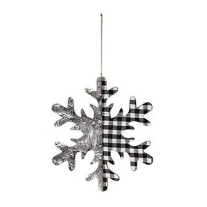 *Black/White Plaid  & Birch Snowflake Ornament 9.75"