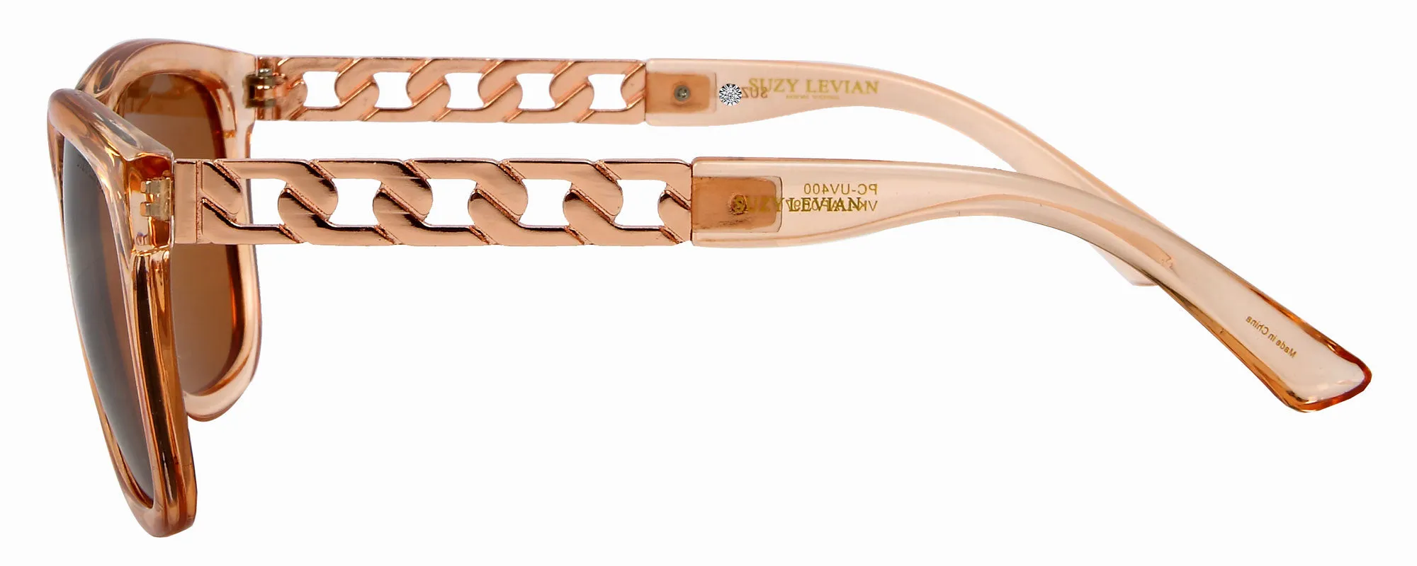 Suzy Levian Women's Pink Clear Rose Gold Chain Accent Sunglasses