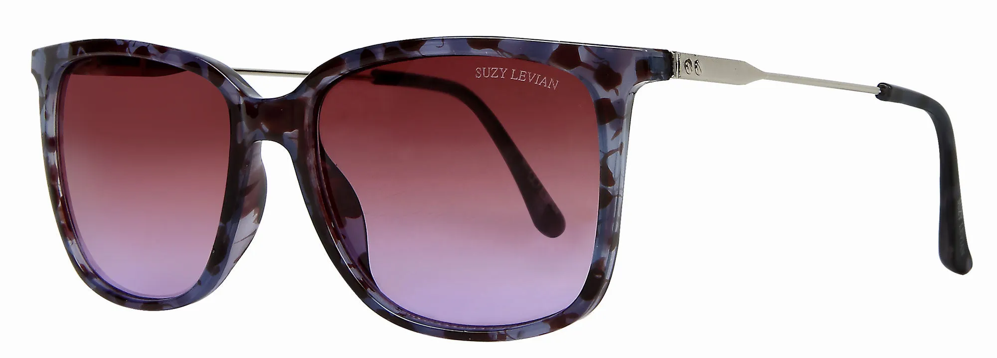 Suzy Levian Women's Purple Tortoise Square Lens Silver Accent Sunglasses