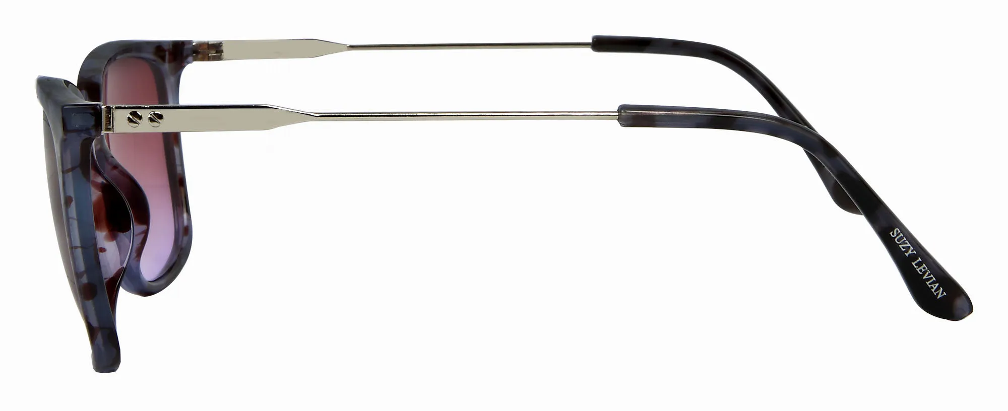 Suzy Levian Women's Purple Tortoise Square Lens Silver Accent Sunglasses