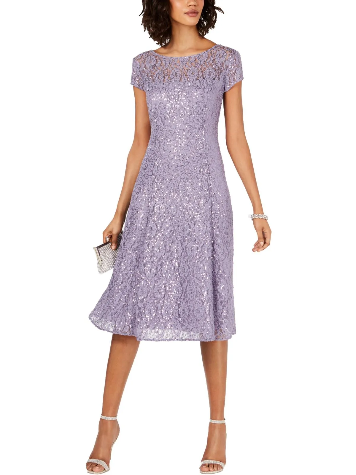 Womens Lace Sequined Midi Dress