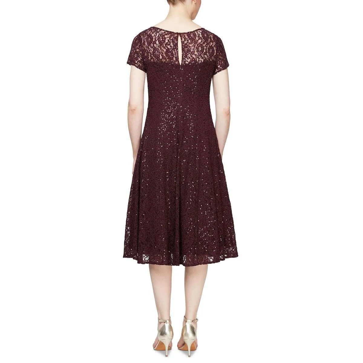 Womens Lace Sequined Midi Dress