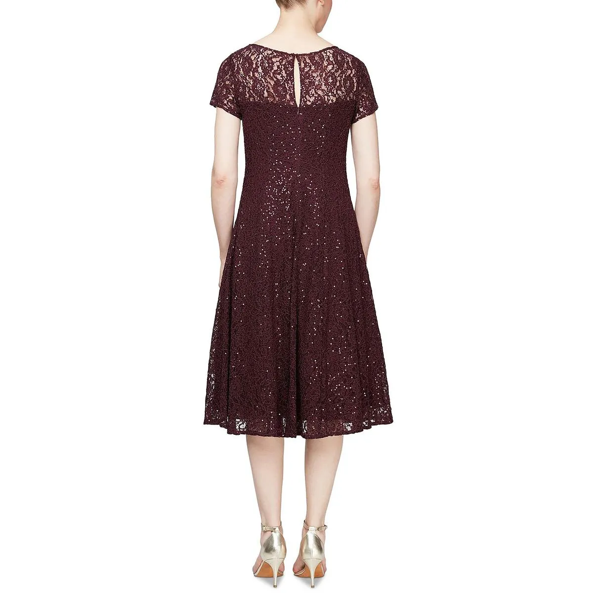 Womens Lace Sequined Midi Dress