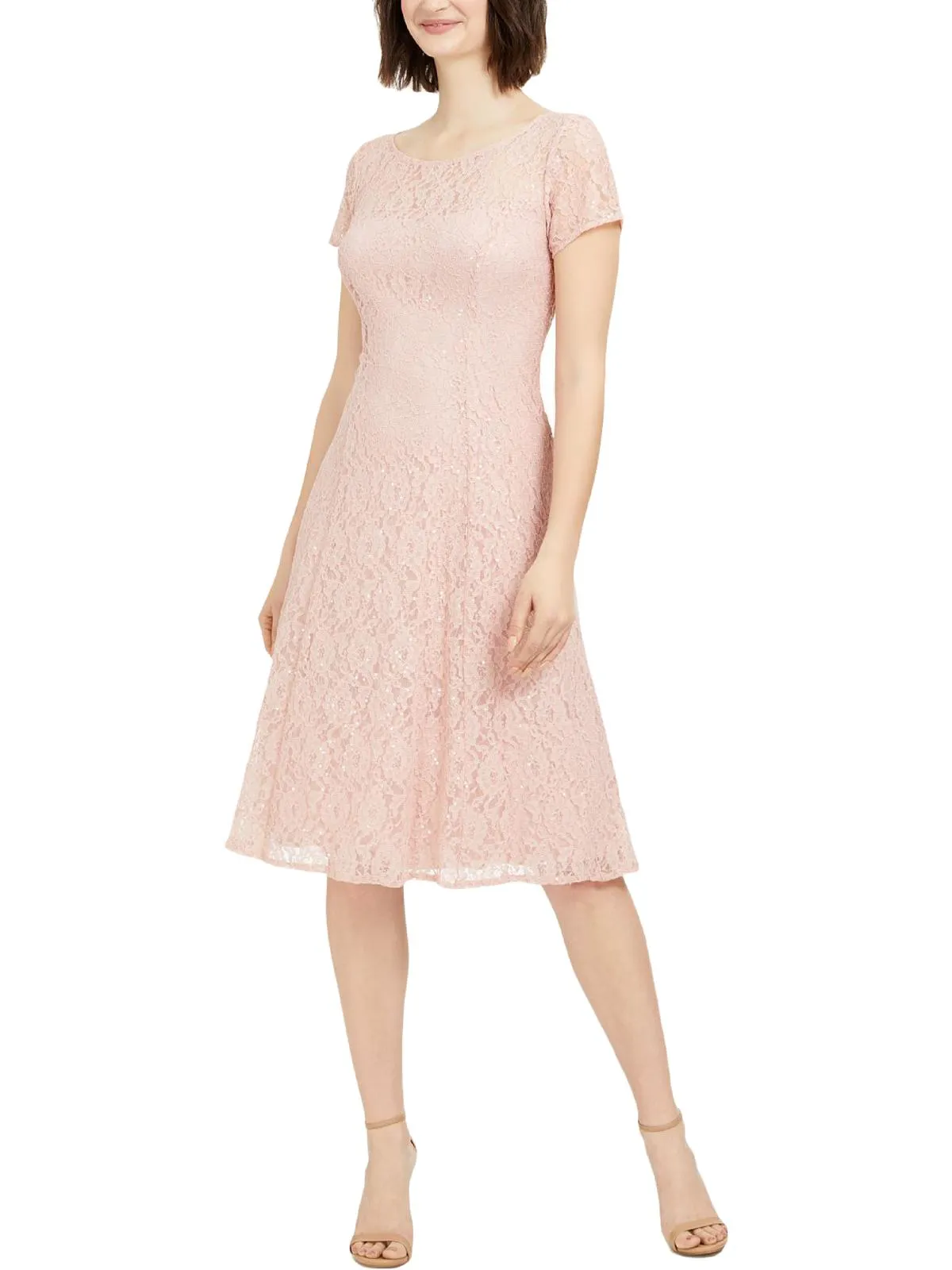 Womens Lace Sequined Midi Dress