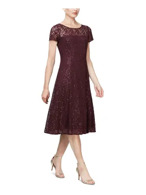 Womens Lace Sequined Midi Dress